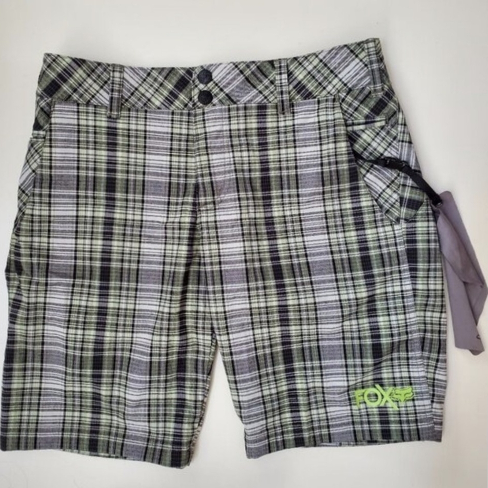 Fox Plaid Shorts with Green Logo